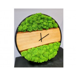 Mechové hodiny průměr 40 cm sobí mech a dřevo